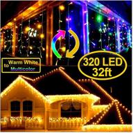 🎄 stunning 320 led color changing christmas lights - 33ft outdoor curtain fairy string light for holiday décor: warm white to multicolor, 9 modes, 64 drops логотип