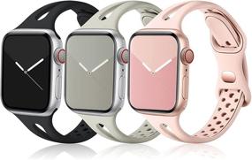 img 4 attached to 📱 Мягкий узкий узкий ремешок Ouwegaga из мягкого силикона для iWatch - совместим с Apple Watch SE & Серия 7 6 5 4 3 2 1, дышащий заменяемый ремешок для женщин и мужчин (38 мм 40 мм 41 мм) - черный серый розовый