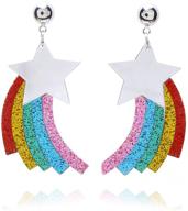 🌈 big cute acrylic clouds rainbow stars earrings for women girls - lightweight handmade cartoon geometric multi-colored exaggerated funny colorful personality starry sky statement dangle earrings by coadipress logo