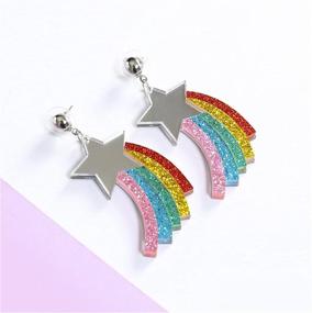 img 1 attached to 🌈 Big Cute Acrylic Clouds Rainbow Stars Earrings for Women Girls - Lightweight Handmade Cartoon Geometric Multi-Colored Exaggerated Funny Colorful Personality Starry Sky Statement Dangle Earrings by coadipress