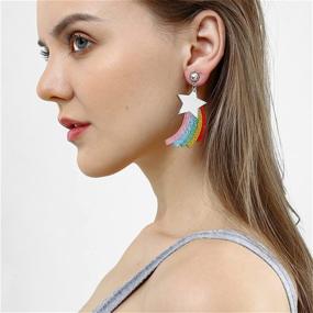 img 2 attached to 🌈 Big Cute Acrylic Clouds Rainbow Stars Earrings for Women Girls - Lightweight Handmade Cartoon Geometric Multi-Colored Exaggerated Funny Colorful Personality Starry Sky Statement Dangle Earrings by coadipress