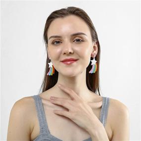 img 3 attached to 🌈 Big Cute Acrylic Clouds Rainbow Stars Earrings for Women Girls - Lightweight Handmade Cartoon Geometric Multi-Colored Exaggerated Funny Colorful Personality Starry Sky Statement Dangle Earrings by coadipress