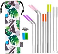 🥤 набор пакетов для соломинок seivan straws designer: 8 нержавеющих стальных многоразовых металлических соломинок с силиконовым наконечником - идеально подходят для кружки yeti rtic объемом 30 унций (887 мл) и 20 унций (591 мл) - включает в себя 8 стальных соломинок, 12 силиконовых наконечников и 2 щетки для чистки соломинок. логотип