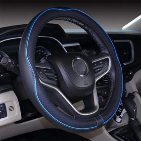 img 3 attached to 🚙 Premium Black Blue Truck Steering Wheel Cover (16.2-16.7'') - Improve Grip and Style!