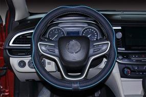 img 1 attached to 🚙 Premium Black Blue Truck Steering Wheel Cover (16.2-16.7'') - Improve Grip and Style!
