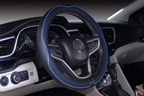 img 2 attached to 🚙 Premium Black Blue Truck Steering Wheel Cover (16.2-16.7'') - Improve Grip and Style!