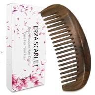 erza scarlet wide tooth comb: natural green sandalwood wooden comb for curly hair/beard, minimizes snags, static, and tangles logo