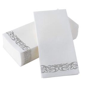 img 4 attached to 🌸 Gmark Decorative Linen-Feel Guest Towels – Elegant Silver Floral Hand Towels, Pack of 100-12x17 Inches – Ideal for Dinner, Wedding and Cocktail Parties | Disposable, Soft & Durable GM1059B