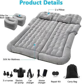 img 3 attached to Inflatable Grey SUV Air Mattress Car Bed Camping Cushion Pillow - Thickened Car Air Bed with Electric Air Pump, Flocking Surface Portable Sleeping Pad for Travel, Camping, Minivan, Van Trunk