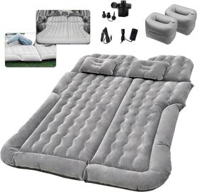 img 4 attached to Inflatable Grey SUV Air Mattress Car Bed Camping Cushion Pillow - Thickened Car Air Bed with Electric Air Pump, Flocking Surface Portable Sleeping Pad for Travel, Camping, Minivan, Van Trunk