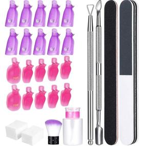 img 4 attached to 💅 Gel Nail Polish Remover Toolkit with 550 Wipe Cotton Pads, 20 Nails Clips Caps, 3 Nail Files, Triangle Cuticle Pusher Cutter Set, Nail Brush, and Push Down Pump Dispenser Bottle