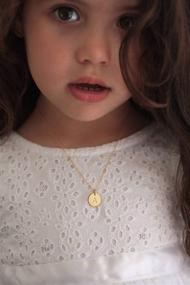 img 1 attached to Personalized 14K Gold-Plated Initial Necklace with Double Side Engraved Hammered Name Pendant | Befettly Children Necklace | Adjustable 16.5'' Length