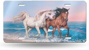 img 4 attached to License Plate Horses Art Beach Decorative Car Front License Plate