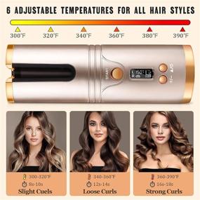 img 1 attached to Cordless Automatic Hair Curler, Nityrliv Portable Rechargeable Curling Iron for Silky Curls - Fast Heating, Wireless Auto Curler with Timer Setting and 6 Temperature Adjustable (Gold)