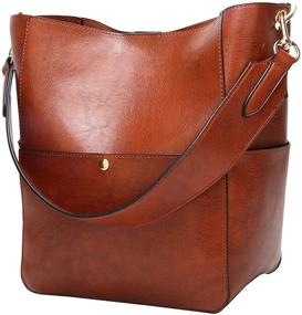 img 4 attached to 👜 Molodo Women's PU Leather Bucket Tote Purse - Medium Satchel Hobo Designer Handbag & Shoulder Bag for Work