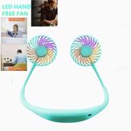🔋 rechargeable hand free neck hanging portable fan – mini fan with powerful airflow, 2 wind head, 3 speeds, led light – ideal for travel, outdoor activities, office, home, and sports (blue) logo