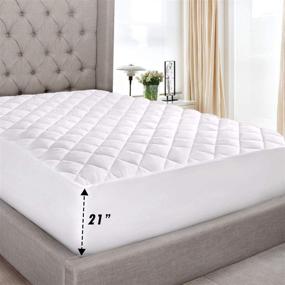 img 4 attached to 😴 Hypoallergenic Comfort Mattress Cover - Quilted Fitted Queen Size Pad (20" Deep) - Soft Cotton-Poly Blend in White