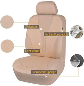 img 2 attached to 🚗 Flying Banner 9 PCS Car Seat Covers: Full-coverage, Universal Fit for Car, Truck, SUV, and Van. Hot Stamp Breathable Composite Sponge with Airbag Compatibility. Beige 031-Style Polyester Fabric.