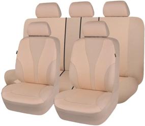 img 4 attached to 🚗 Flying Banner 9 PCS Car Seat Covers: Full-coverage, Universal Fit for Car, Truck, SUV, and Van. Hot Stamp Breathable Composite Sponge with Airbag Compatibility. Beige 031-Style Polyester Fabric.