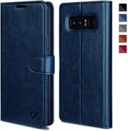 ocase galaxy note 8 case: tpu shockproof protective wallet with card slot, kickstand, magnetic closure - blue leather flip cover for samsung galaxy note8 logo