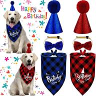 🎅 6-piece christmas dog birthday party supplies: dog bandanas, hats, bow tie collars - pet costume accessories for christmas decoration - blue & red logo