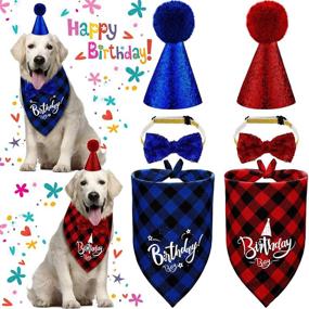 img 4 attached to 🎅 6-Piece Christmas Dog Birthday Party Supplies: Dog Bandanas, Hats, Bow Tie Collars - Pet Costume Accessories for Christmas Decoration - Blue & Red