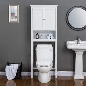 img 4 attached to 🚽 Glitzhome 65.5-inch H Over-The-Toilet Space Saver Storage Bathroom Cabinet with 1 Adjustable Shelf and 2-Door, in White