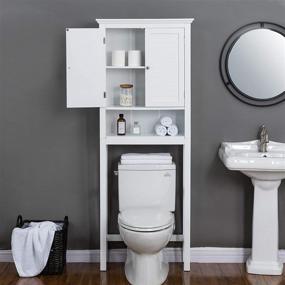 img 3 attached to 🚽 Glitzhome 65.5-inch H Over-The-Toilet Space Saver Storage Bathroom Cabinet with 1 Adjustable Shelf and 2-Door, in White