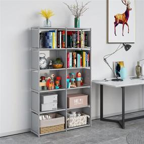 img 3 attached to 📚 Portable 6-Tier Bookshelf with Fabric Cloth Backing - 10 Cube Closet Storage Organizer Bookcase for Living Room, Study Room, Bedroom in Grey