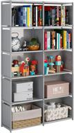 📚 portable 6-tier bookshelf with fabric cloth backing - 10 cube closet storage organizer bookcase for living room, study room, bedroom in grey logo