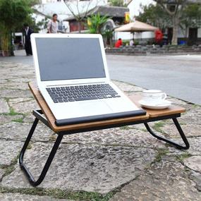 img 1 attached to Foldable Wooden Lap Desk, Adjustable Laptop Stand for Bed, Portable Writing Desk, Bed Tray for Laptop