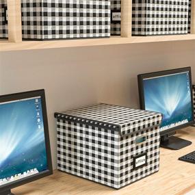 img 1 attached to 🗂️ Enhanced Collapsible Office File Storage Box with Lid, Huolewa Lattice Linen Document Organizer, Versatile Hanging Filing Box for Letter/Legal Folder, Stylish Home File Storage Solutions