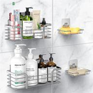 🚿 rustproof shower caddy shelf organizer - 2 pack with soap dishes, adhesive wall mount, high suction bathroom rack - 304 stainless steel storage, sliver logo