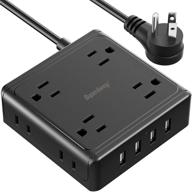 🔌 superdanny 8-outlet power strip with usb ports, mountable charging station, flat plug 5ft extension cord for home office dorm hotel travel cruise ship, black logo