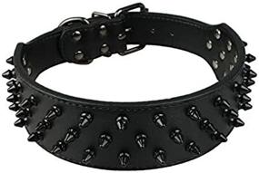 img 3 attached to 🐶 Dogs Kingdom Spiked Studded Leather Dog Collar - Wide, Black, 2" Width, 31 Spikes & 52 Studs - Ideal for Pit Bulls and Boxers