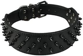 img 1 attached to 🐶 Dogs Kingdom Spiked Studded Leather Dog Collar - Wide, Black, 2" Width, 31 Spikes & 52 Studs - Ideal for Pit Bulls and Boxers