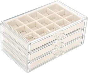 img 4 attached to FEISCON Acrylic Jewelry Organizer: 3-Drawer Clear Box with Adjustable Velvet Trays for Makeup & Cosmetics Storage