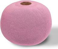 🪑 azk round dori pouf ottoman: stylish hand knit pink footstool for living room, bedroom, nursery, kidsroom, patio - 100% cotton braid cord - handmade & hand stitched pouffe seat logo