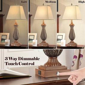 img 3 attached to 💡 Touch Table Lamp Set of 2, 30"H 3 Way Dimmable Bedside Lamp with USB Ports and AC Outlet, Resin Nightstand Farmhouse Lamp with A19 LED Bulb, Mermaid Desk Bed Lamps for Living Room, Bedroom, Office - Perfect Lighting Solution for Any Space!