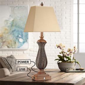 img 2 attached to 💡 Touch Table Lamp Set of 2, 30"H 3 Way Dimmable Bedside Lamp with USB Ports and AC Outlet, Resin Nightstand Farmhouse Lamp with A19 LED Bulb, Mermaid Desk Bed Lamps for Living Room, Bedroom, Office - Perfect Lighting Solution for Any Space!