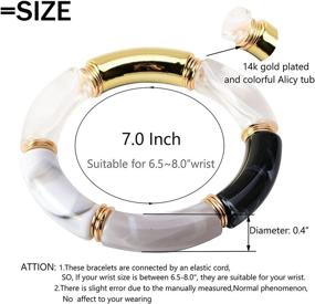 img 3 attached to 🌈 Chunky Curved Stacking Clear Acrylic Colorful Beads Bamboo Tube Bangles Bracelet - Stretchable Friendship Gold Bracelets Gift for Women