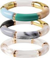 🌈 chunky curved stacking clear acrylic colorful beads bamboo tube bangles bracelet - stretchable friendship gold bracelets gift for women logo