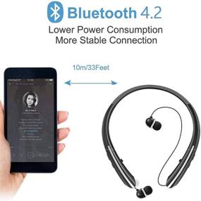 img 3 attached to 🎧Беспроводные Bluetooth наушники, потоотталкивающая откидная гарнитура с микрофоном, спортивные стерео-наушники (12 часов воспроизведения времени, Bluetooth 5.0, черные)