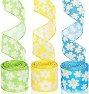 🎀 30 yard floral daisy wired edge ribbons 2.5 inch - 3 rolls, summer spring floral burlap ribbon fabric craft with flower pattern - perfect for wrapping, diy bows, wreath making, party decorations, and home decor logo