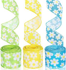 img 4 attached to 🎀 30 Yard Floral Daisy Wired Edge Ribbons 2.5 Inch - 3 Rolls, Summer Spring Floral Burlap Ribbon Fabric Craft with Flower Pattern - Perfect for Wrapping, DIY Bows, Wreath Making, Party Decorations, and Home Decor