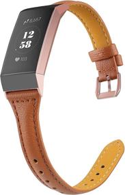 img 3 attached to 🌹 Wearlizer Slim Leather Replacement Band Compatible with Fitbit Charge 3/4 - Special Edition Rose Gold Band for Women - Brown Assesories Strap