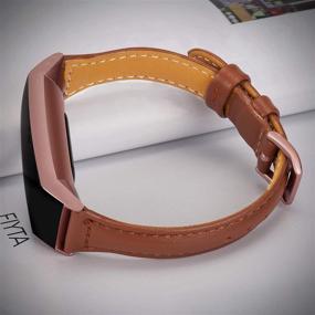 img 2 attached to 🌹 Wearlizer Slim Leather Replacement Band Compatible with Fitbit Charge 3/4 - Special Edition Rose Gold Band for Women - Brown Assesories Strap