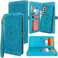 premium harryshell detachable magnetic wallet case for samsung galaxy s21 5g 6.2 inch - flower blue, with wrist strap and 12 card slots logo