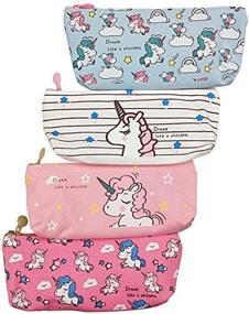 img 2 attached to 🦄 MOMOONNON 4PCS Cute Unicorn Cartoon Zipper Pencil Case Pouch Pen Holder Makeup Bag Organizer Canvas Stationery Storage Bag for Girls, Kids