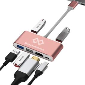 img 4 attached to Enhance Connectivity with Dataluminus 6-in-1 USB C Hub HDMI Adapter: HDMI 4k, 100W Power Delivery, USB3.0+USB2.0+PD3.0, for MacBook Air, MacBook Pro, XPS, and More (Rose Gold)